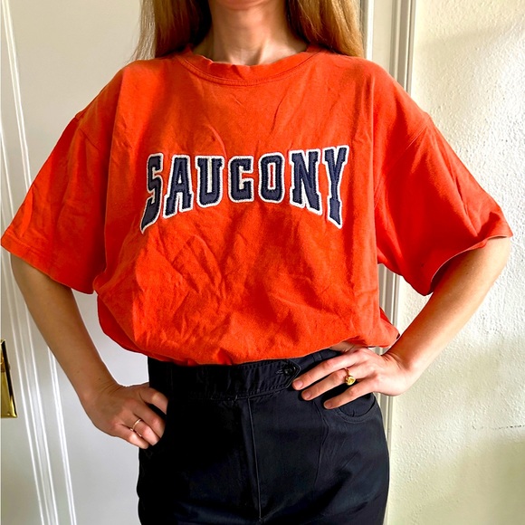 Saucony Other - Saucony Athletic Orange Tee with embroidery size S, oversized fits like a L